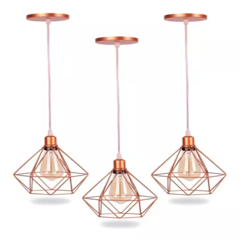 Kit 3 Pendants  Wired Rose Gold Cord Adjustable Luminaires Ceiling Lamps