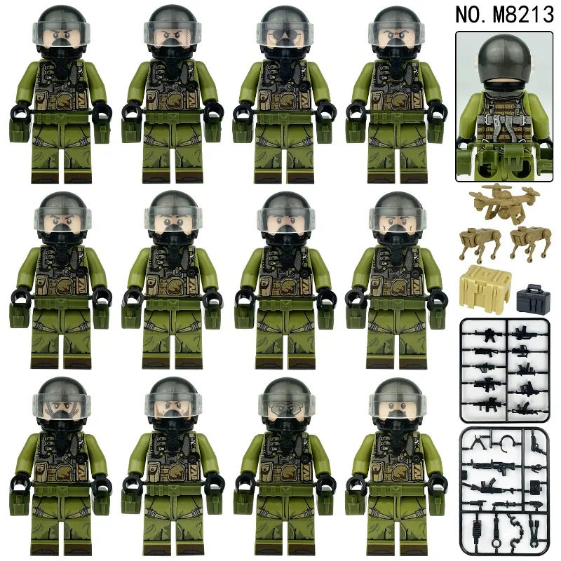 12-teiliges Militär-Spezialeinheiten Mini-Actionfiguren Plastik-Bausteine-Set, DIY Lernspielzeug Geschenk für Kinder und Erwachsene
