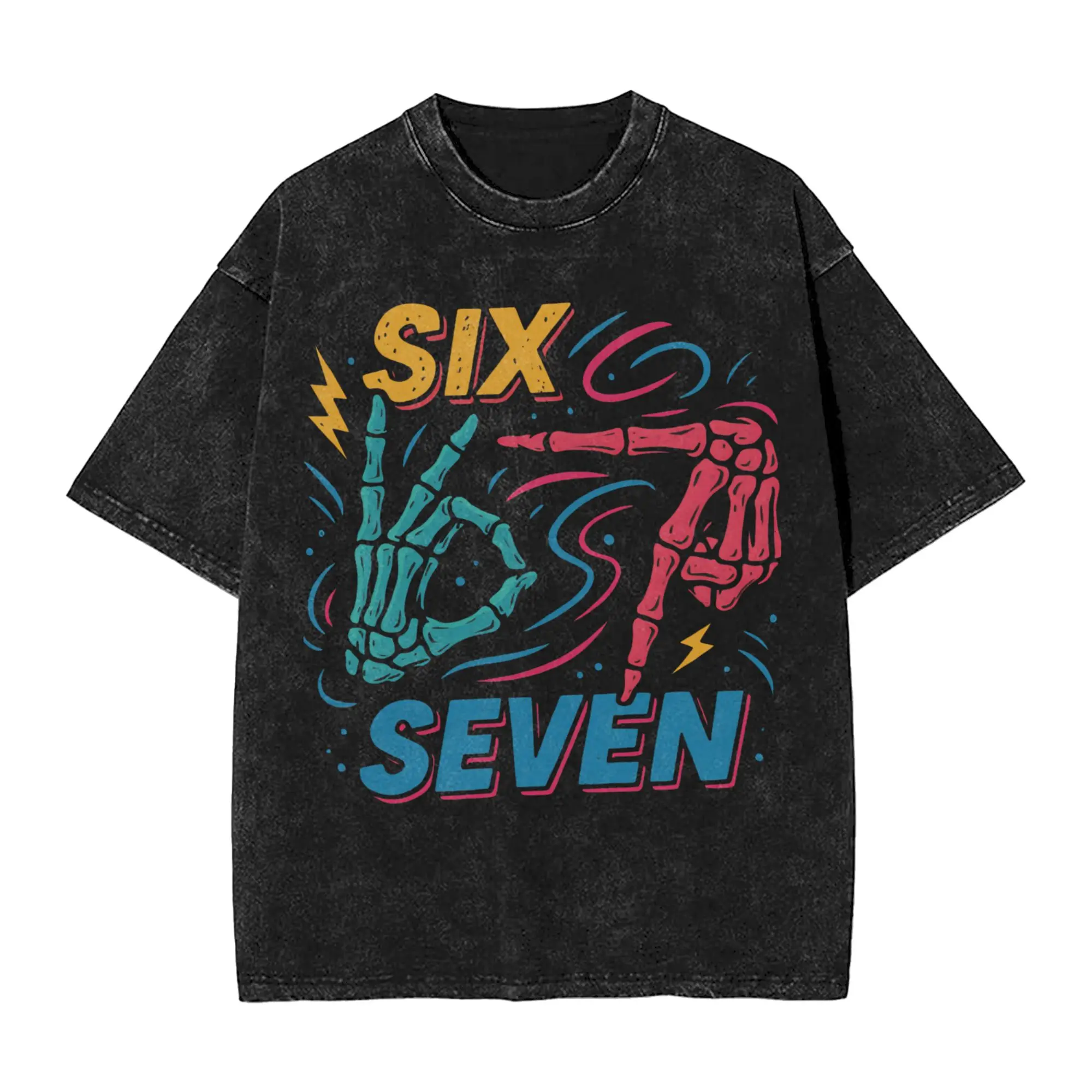 Six Seven 6 7 Meme Funny Skeleton Hands Sign Let's Get Sendy T Shirt Men Cotton Novelty T-Shirts O Neck Tees Short Sleeve Topse