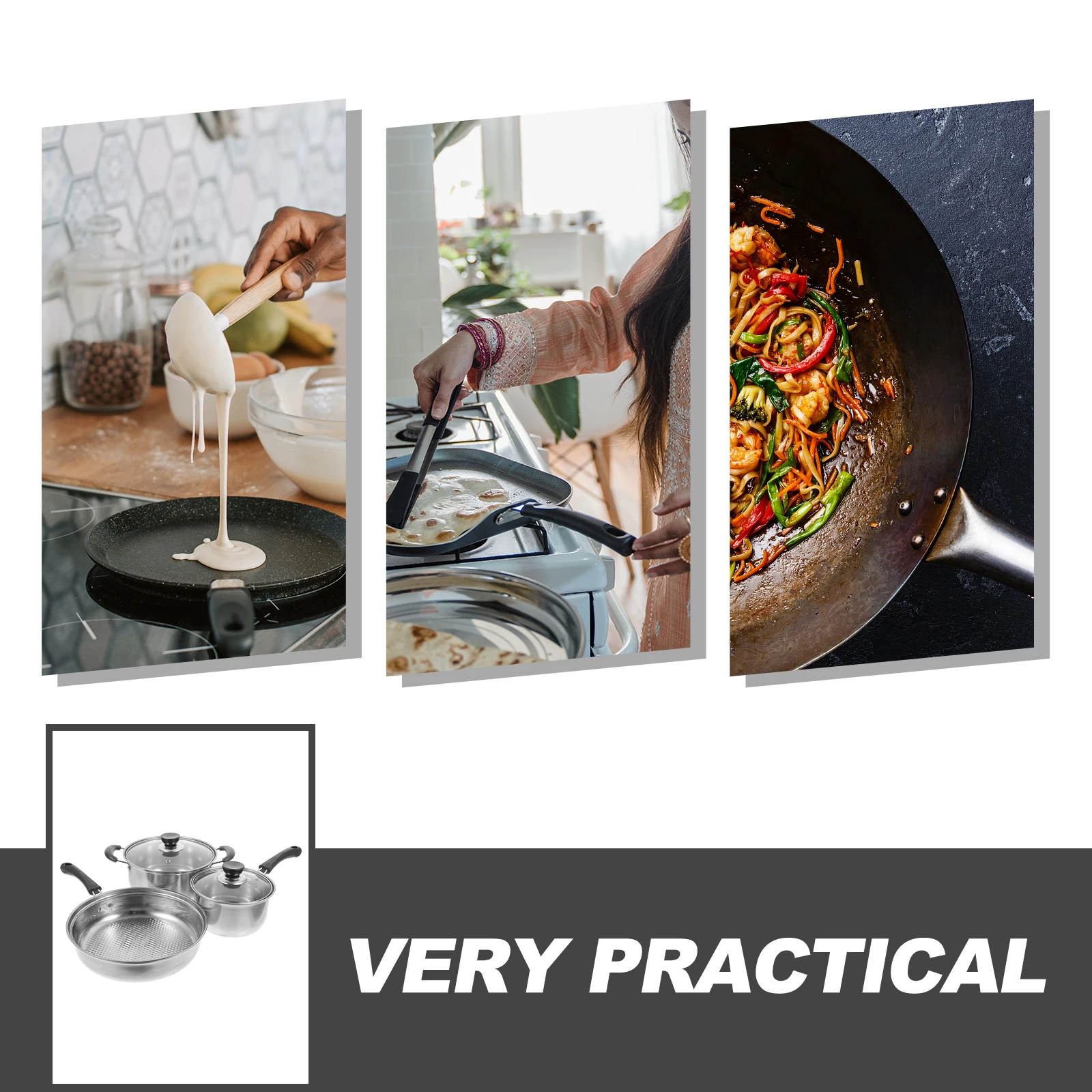 

Three-Piece Set Stainless Steel Soup Pot Milk Pan Frying Pan Cookware Set For Daily Use Household Cooking Stockpot