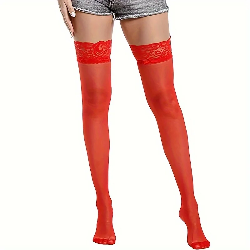 Women's Sheer Mesh Lace Top Thin Thigh High Stockings Over the Knee Socks