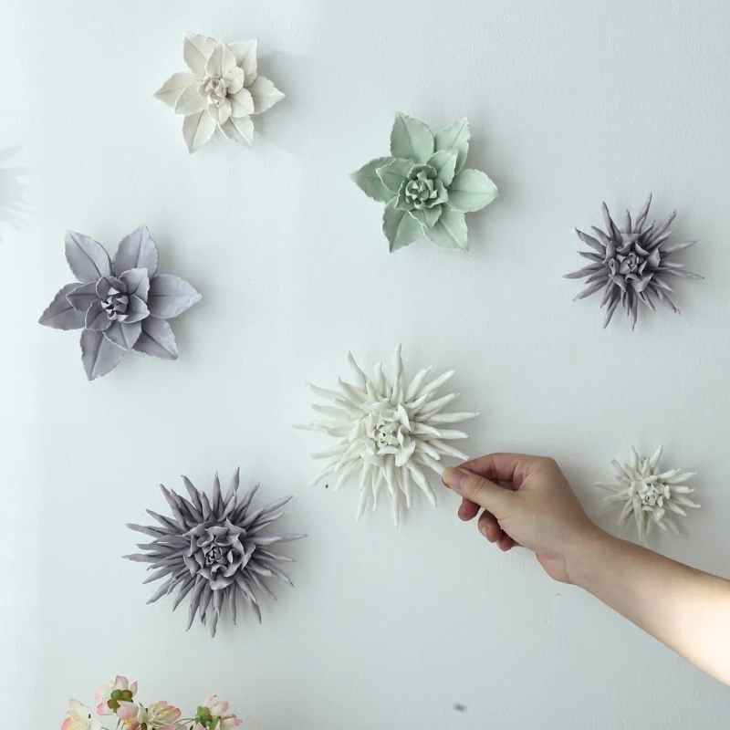 Creative Ceramic Flower Wall Decoration Ceramic Lily Flower Wall Hanging Crafts Home Livingroom TV