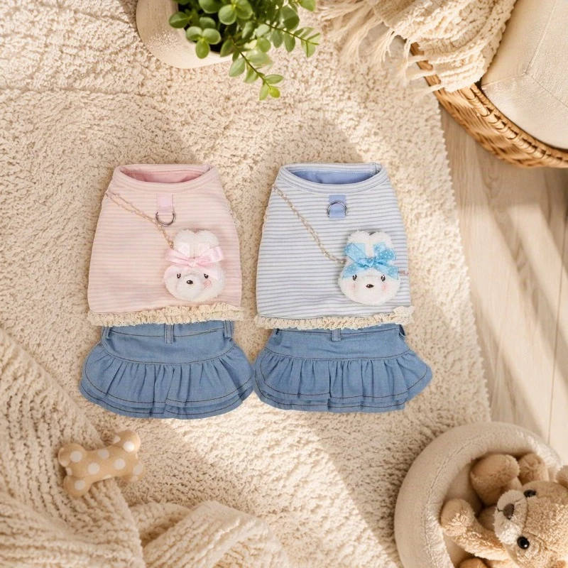 Pet Cat Dog Autumn/winter Striped Denim Clothes