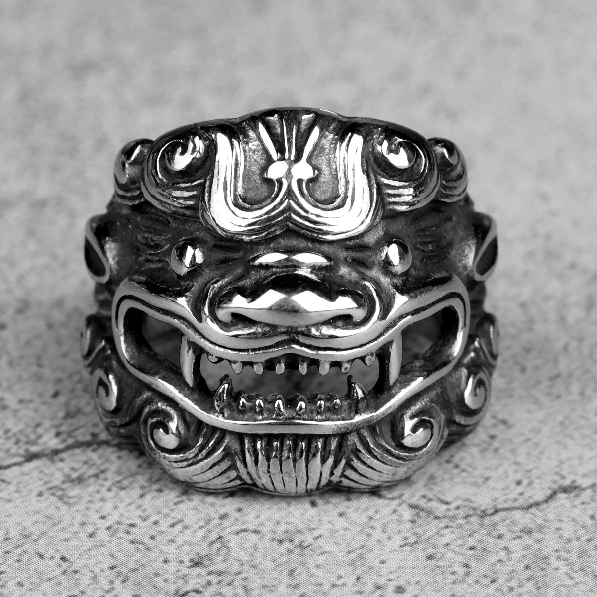 Stainless Steel Men Rings Chinese Style God Beast Kirin Amulet Punk Rock for Male Boyfriend Jewelry Creativity Gift Wholesale