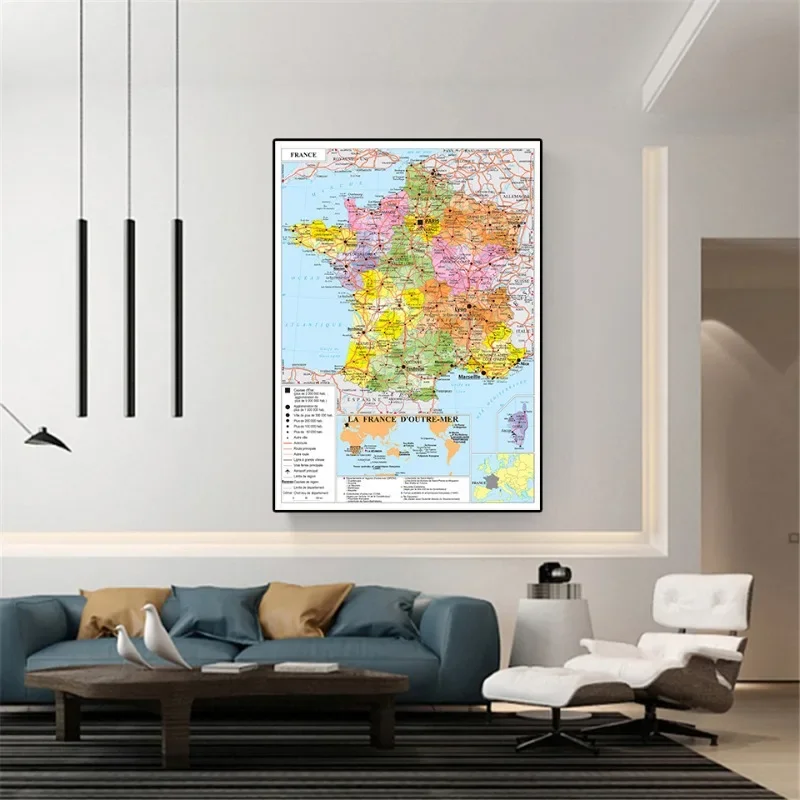 Póster de mapa de tráfico de Francia en idioma francés, decoración de pared de arte grande, A2, 42x59cm, suministros de decoración de pared para