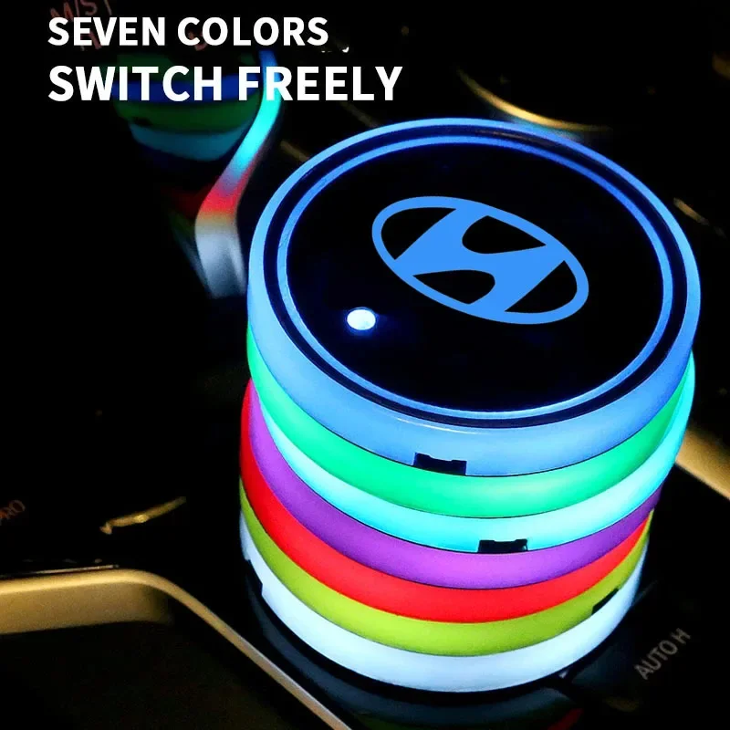 Car Luminous Water Cup Coaster Led Atmosphere Light Accessories For Hyundai Tucson 2016 Solaris IONIQ5 I30 Creta I35 I40 I20 I10