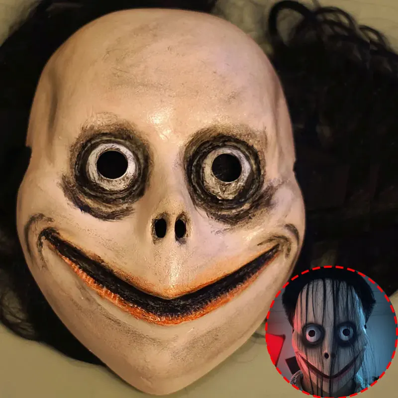Smiling Demons Horror Face Masks for Men Women Halloween Props Party Masquerade Mask Funny Scary Cosplay Long Hair Mask