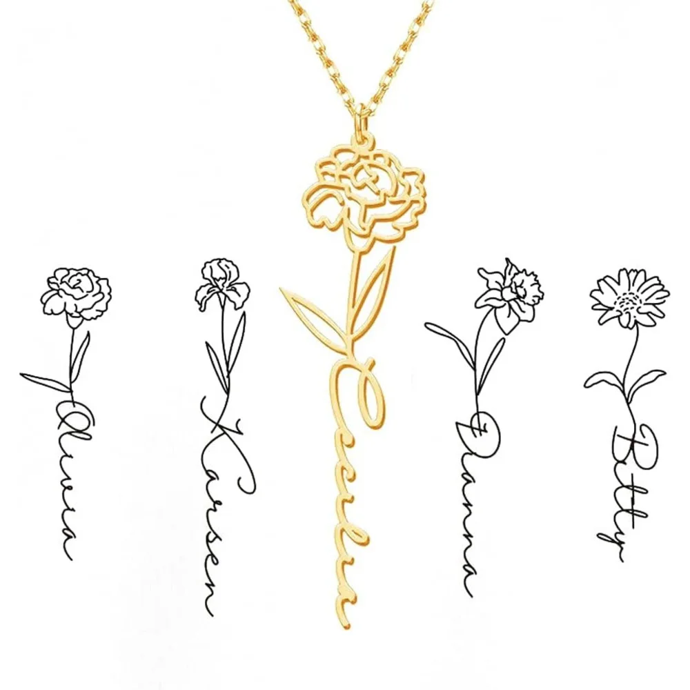 

Пользовательский день рождения имя цветка персонализированное ожерелье цветочный кулон ювелирные изделия матери Рождественский подарок на день рождения для женщин