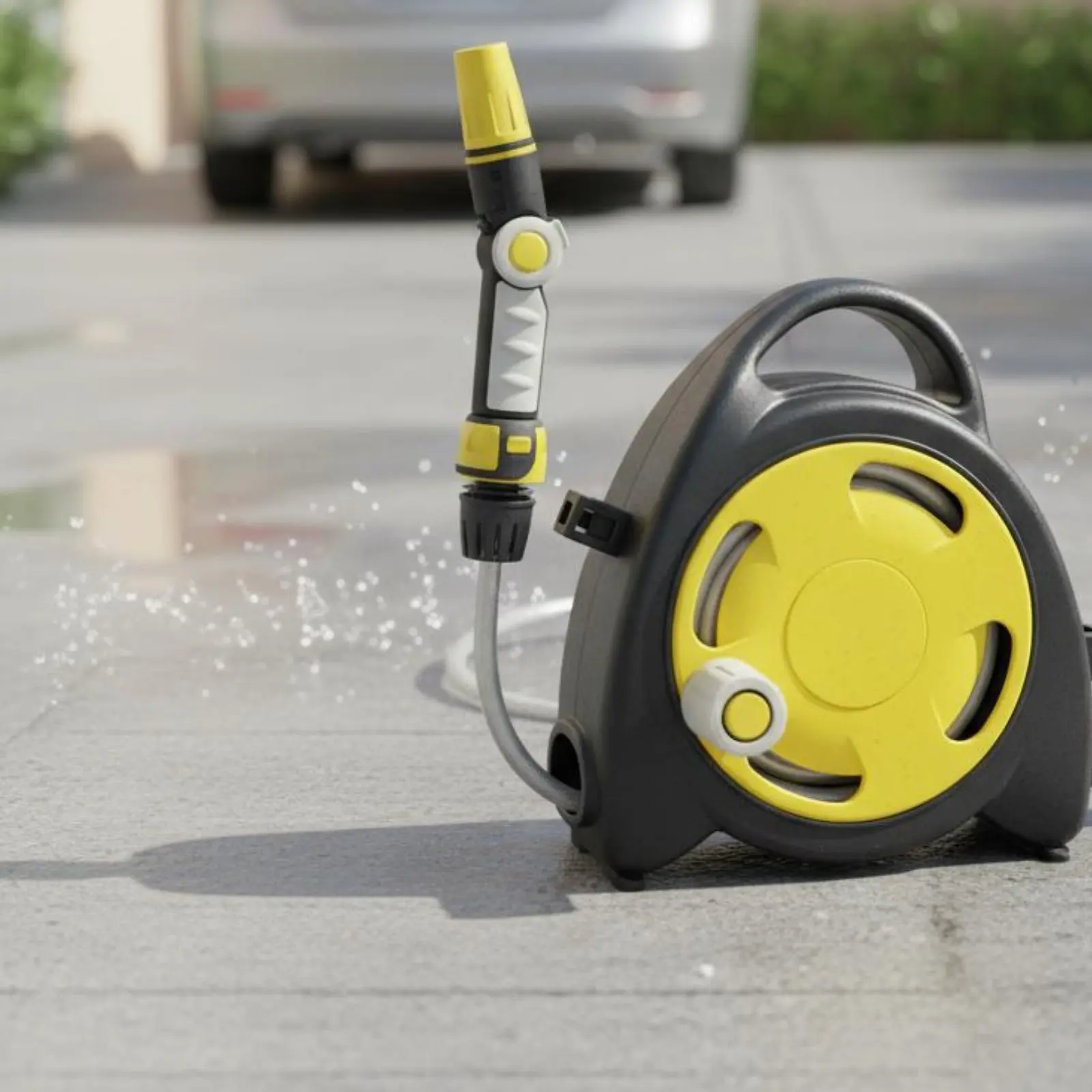 Garden Hose Reel Compact Portable Hose Reel with Water Gun Set for Space Saving Freestanding Outdoor Watering Plants Flowers