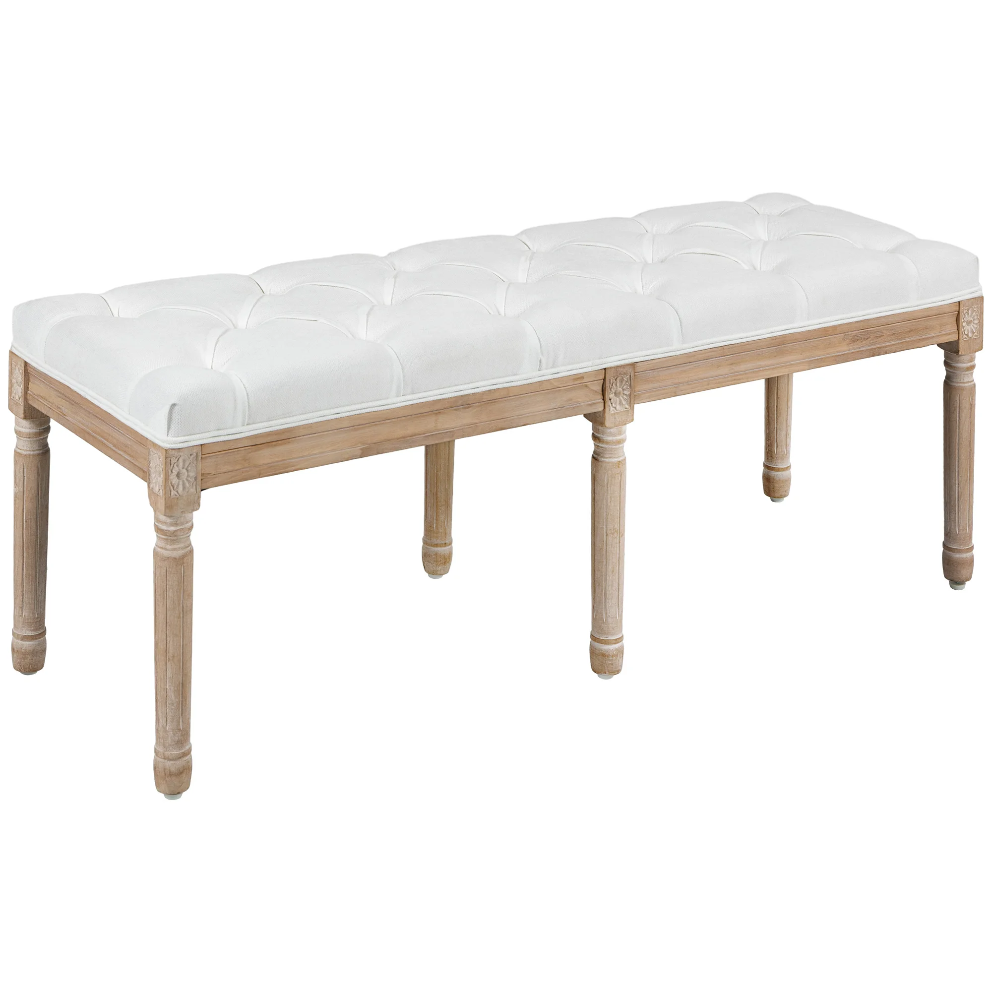 HOMCOM Banc bout de lit banquette capitonnée style vintage français rembourrage épais revêtement tissu aspect lin pieds en bois