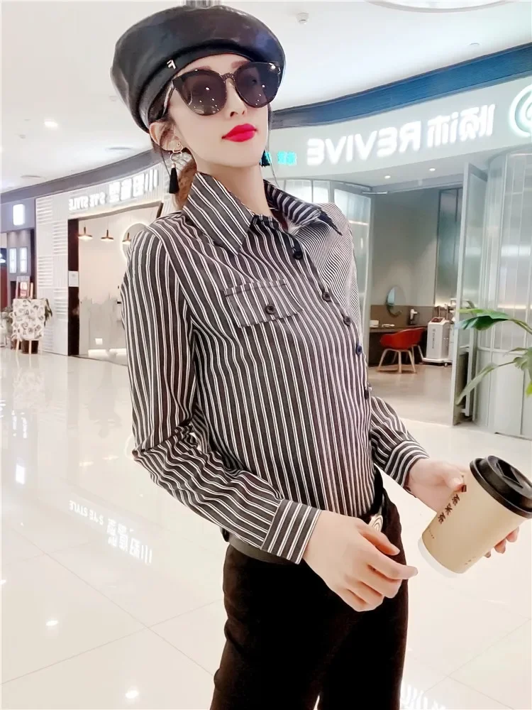 stretchy shirts women office lady striped shirts  women tops and bloues