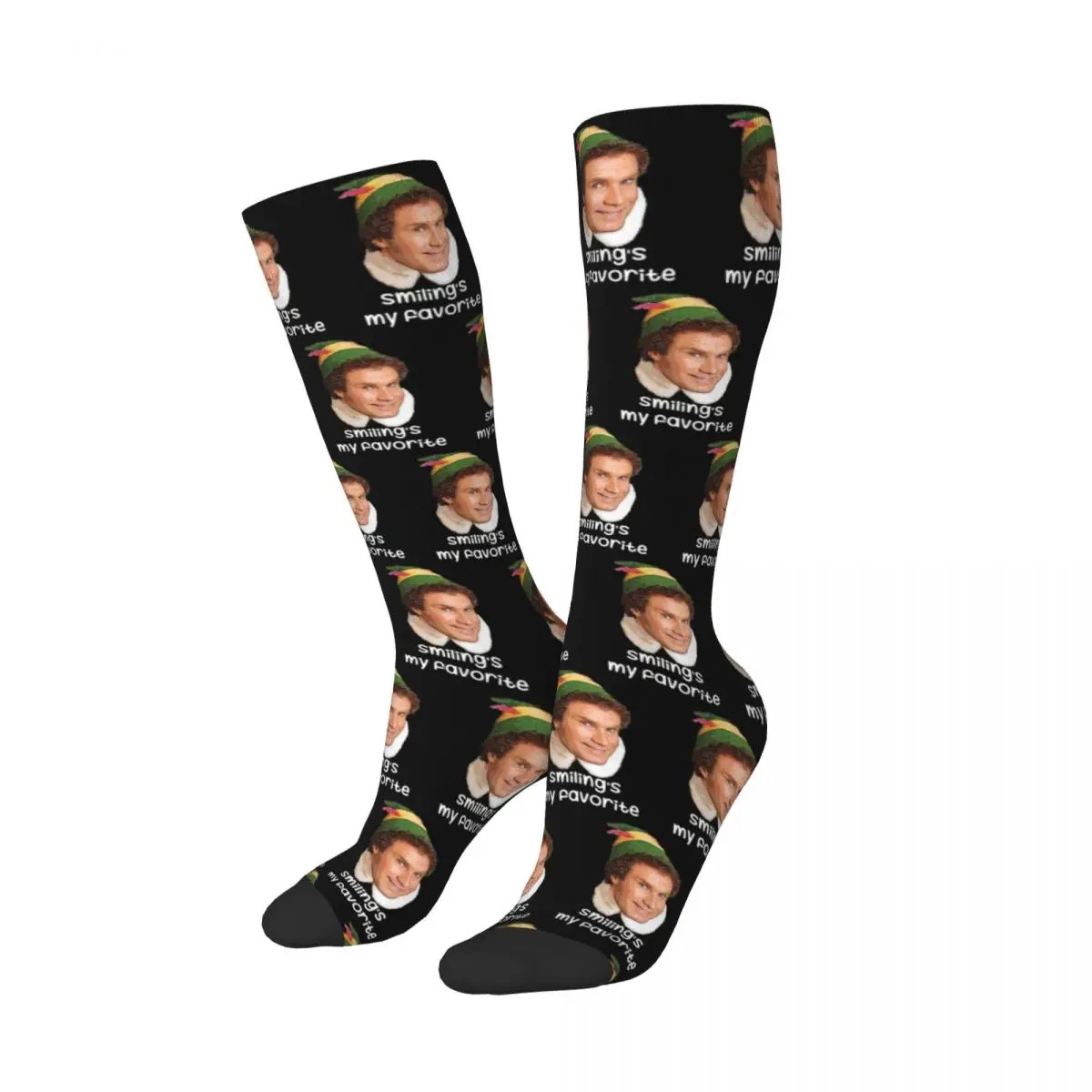 Smiling's My Favorite Buddy The Elf Movie Will Ferrell Socks Harajuku Stockings All Season Long Socks for Man's Woman's Gifts