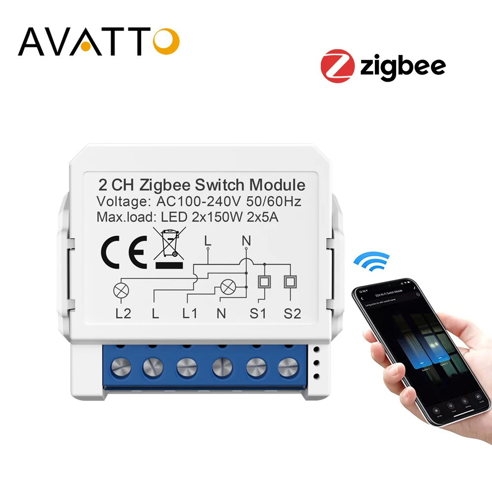 AVATTO Tuya Smart Zigbee Switch Module 2 Way Control, Smart Home 1/2/3/4 Gang Automation DIY Breaker Work for Alexa Google Home