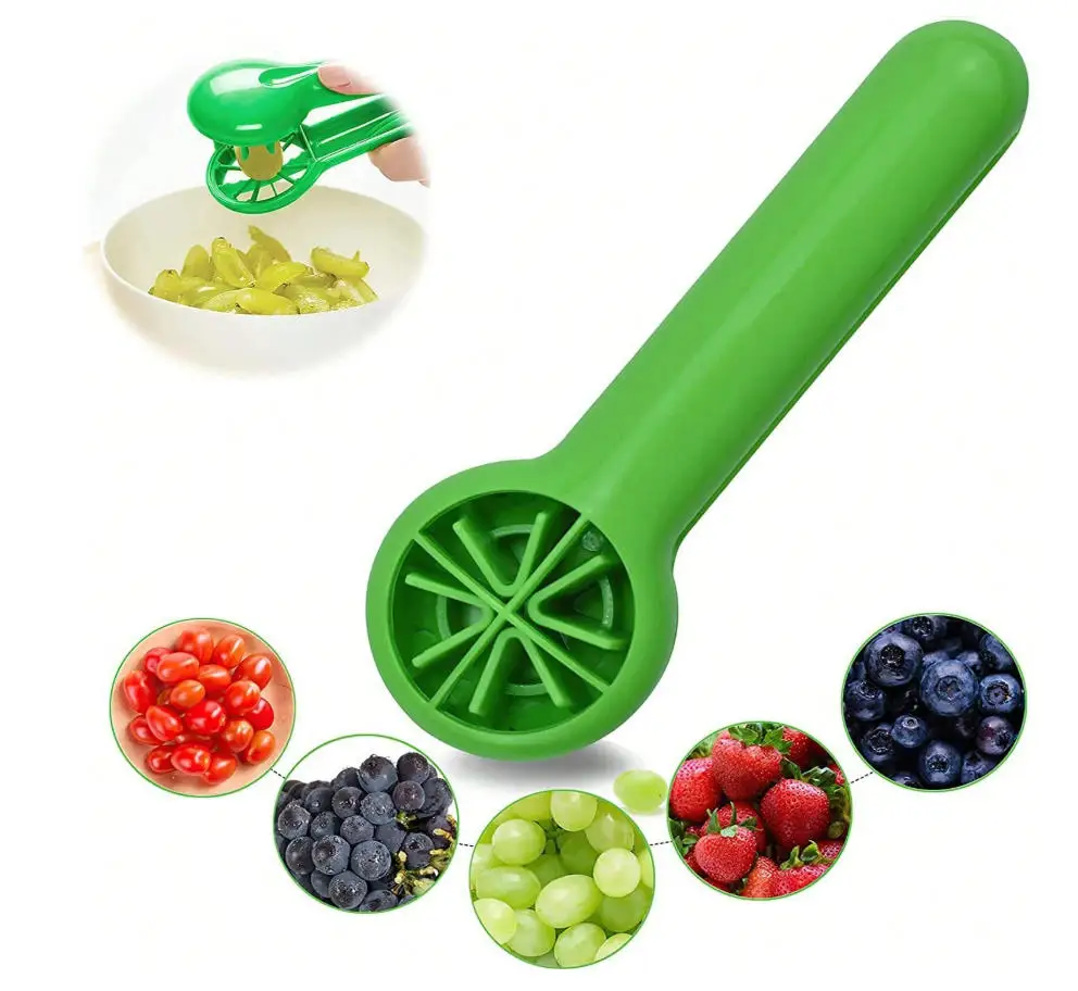 1pc Green Multifunctional Fruit & Vegetable Cutter, Grape/Tomato/Cherry/Strawberry Slicer, Blade-Free Kitchen Tool Accessory