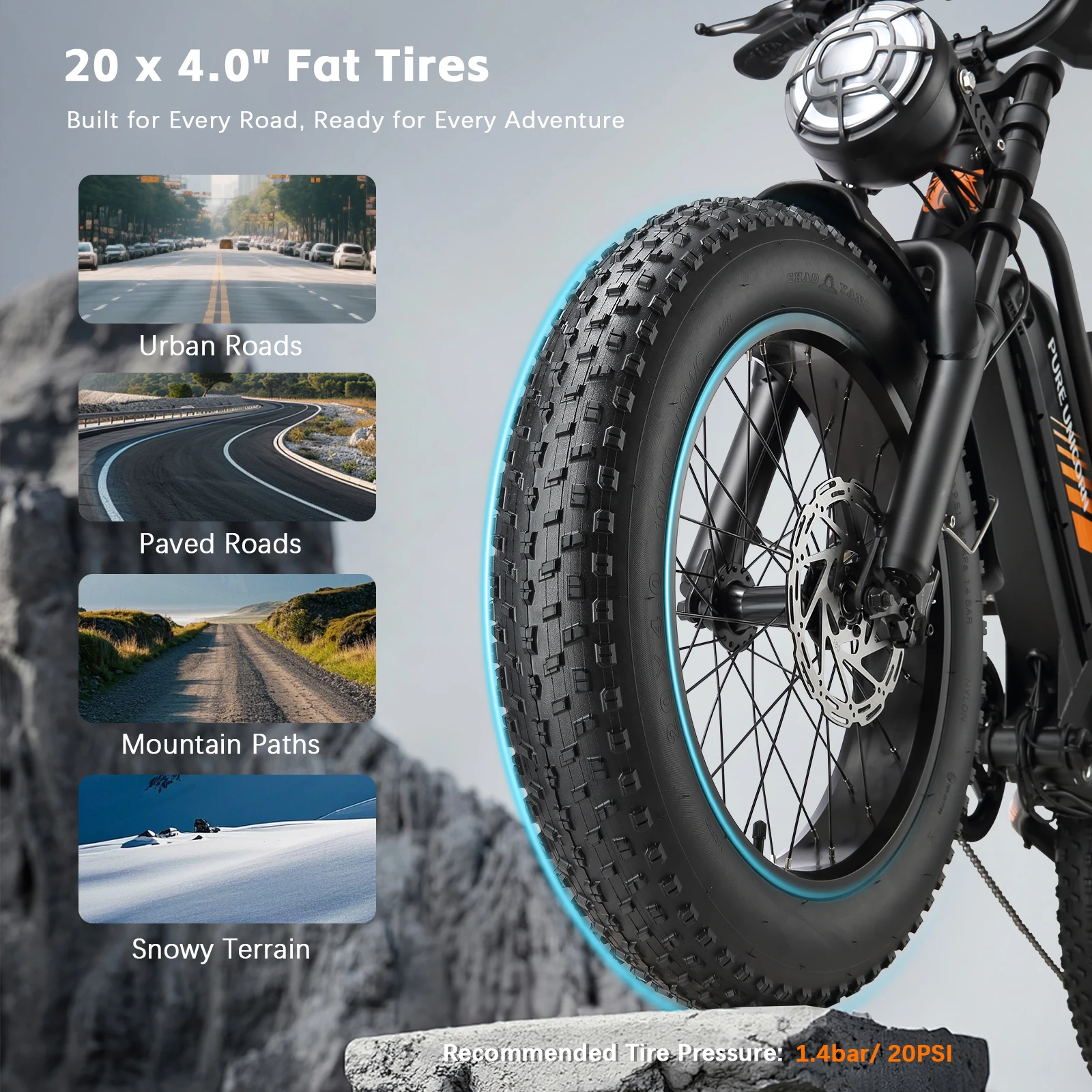 Fat Tire Elektrofahrrad 48V 1000W 19,2Ah Langstrecken-E-Bike für Herren 45KM/H 20 Zoll Moped-Style Mountain E-Bike – Detail 10