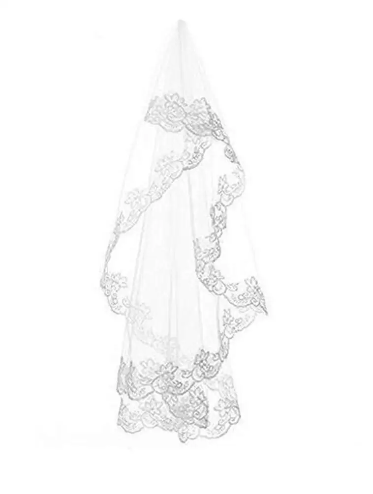 

One Layer White and Ivory Lace Edge Bridal Veils Wedding Accessories 2022