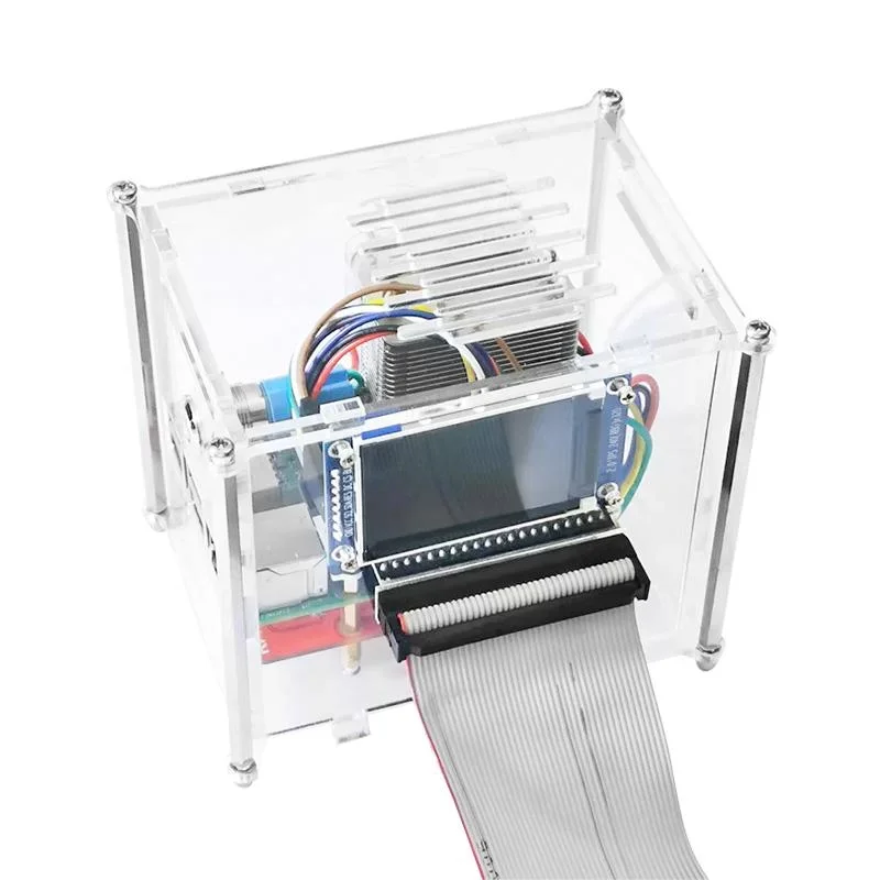 Raspberry Pi 4B Acrylic Case with Ice Tower Cooling Fan 2 inch IPS 240*320 LCD Display UPS Battery Expansion Board Lipo Battery