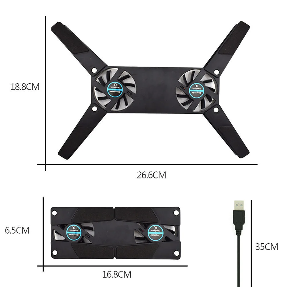 Foldable USB Cooling Fan CPU Cooler Mini Octopus Cooler Pad Quiet Stand Double Fans for 7-15 inch Notebook Laptop