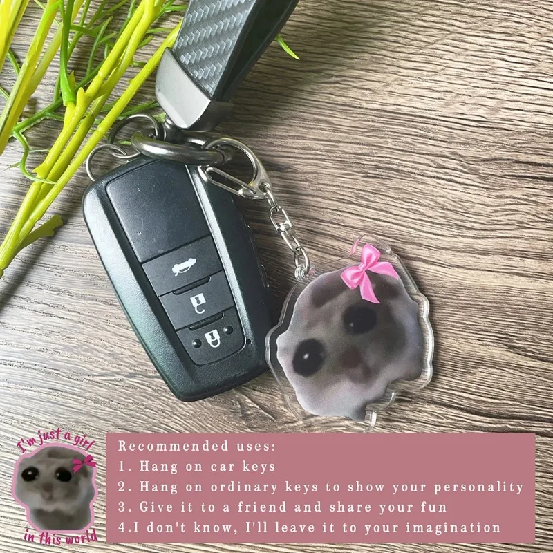 Fun Meme Im Just A Girl Sad Hamster Key Chain Keychains Ring for Accessories Bag Funny Pendant Keyring Jewelry Fans Gifts