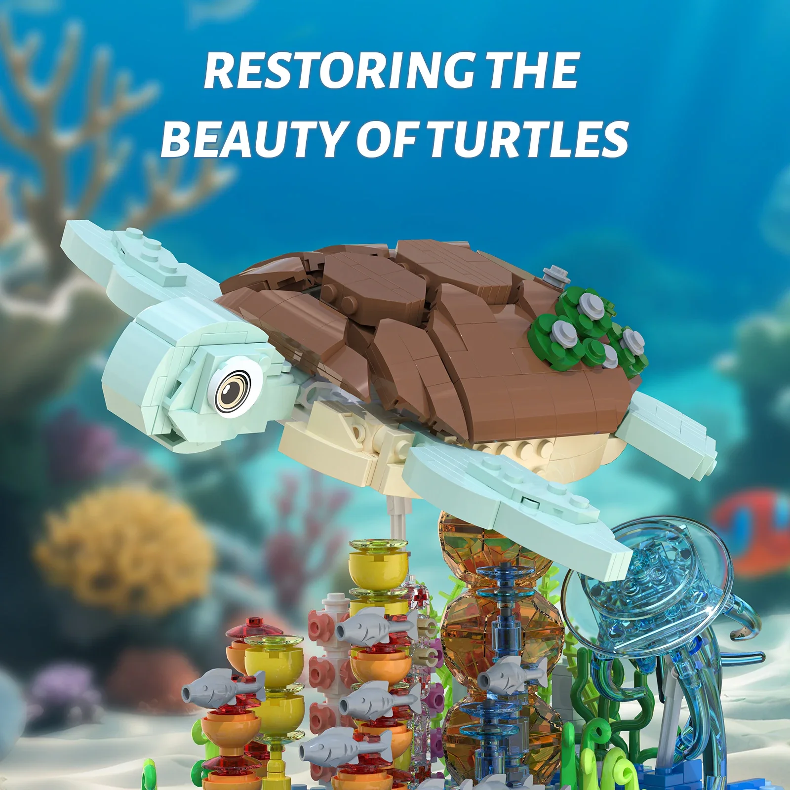 1091 個ウミガメ水中世界シーンビルディングブロック動物モデルレンガデスクトップ装飾子供の知育玩具ギフト