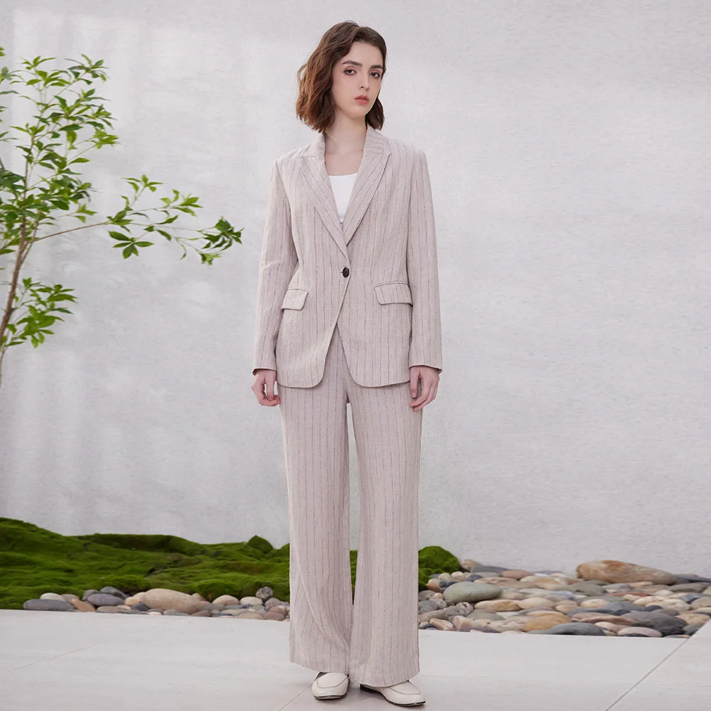 K2062XK2063X Luxury Ladies Formal Wear Stripe Office Lady Clothing Blazer Two Piece Pants Set Business Linen Women Suits Blazers