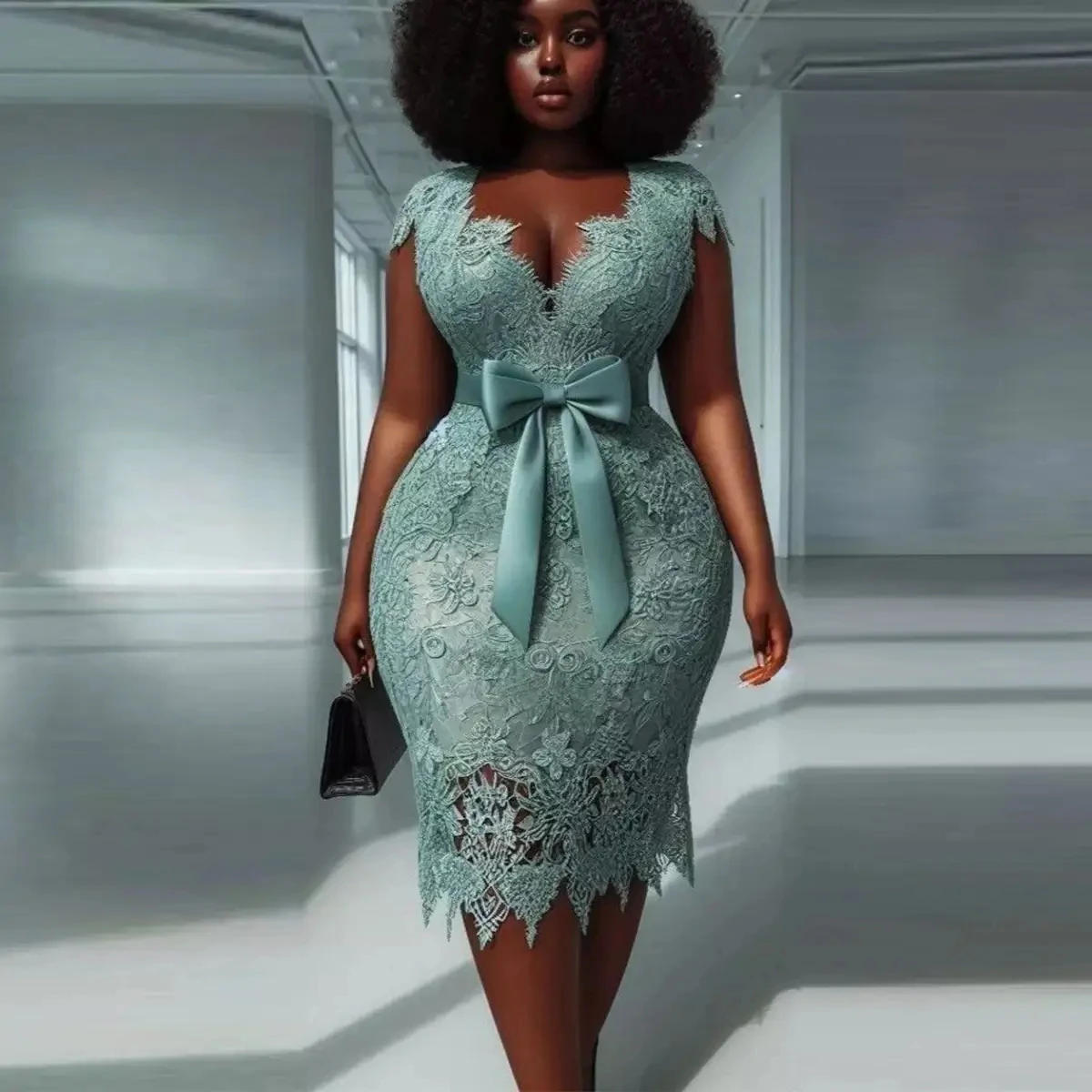 

Mint Green Prom Dresses Bow Lace V Neck Straight Applique Prom Dress Midi Length Floral Pattern Long Party Dress Custom Made