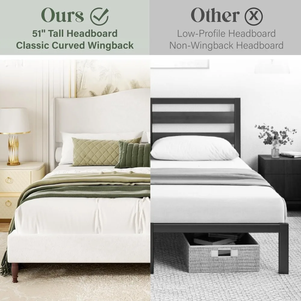 Estrutura de cama king size em tecido de chenille de inspiração vintage com cabeceira traseira curvada de 51" de altura