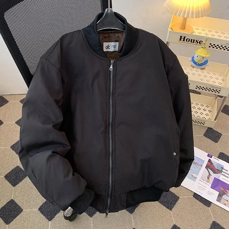 

Мужская утепленная хлопковая куртка-бомбер свободного кроя для пар, теплая повседневная верхняя одежда с полосатым узором