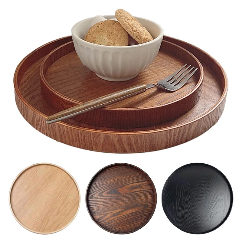 

Wooden Round Tray Food Serving Plate Wood Snack Dessert Plate Durable Sturdy Snacks Food Retro Utensils Diameter 21/24/27/30cm