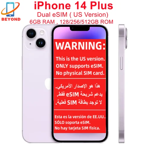 Apple iPhone 14 Plus Dual eSIM 128/256/512GB ROM 6GB RAM 6.7" Genuine Super Retina OLED Face ID NFC 5G 98% New Original Phone