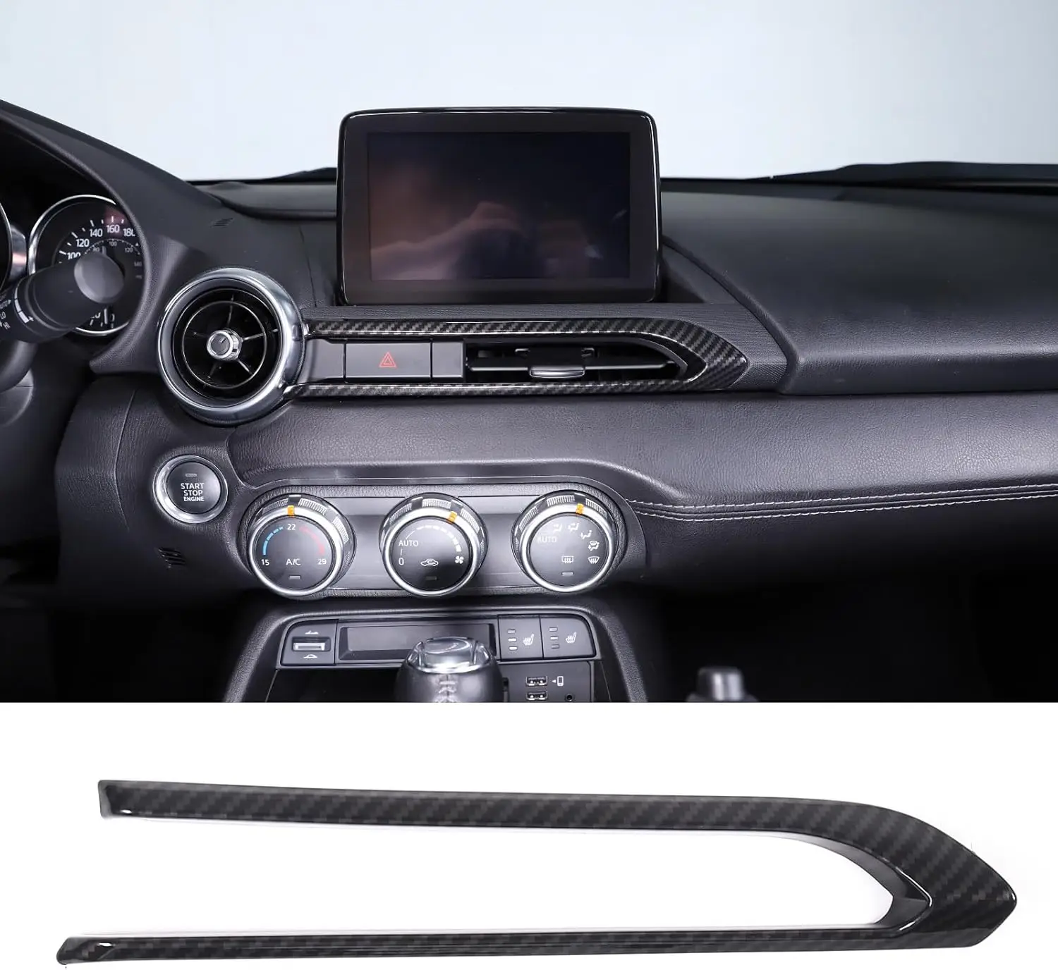 1 PCS Carbon Fiber Car Center Dashboard Air Condition Vent Frame Trim Accessories Cover Kit For Mazda MX-5 Miata ND 2016-2024