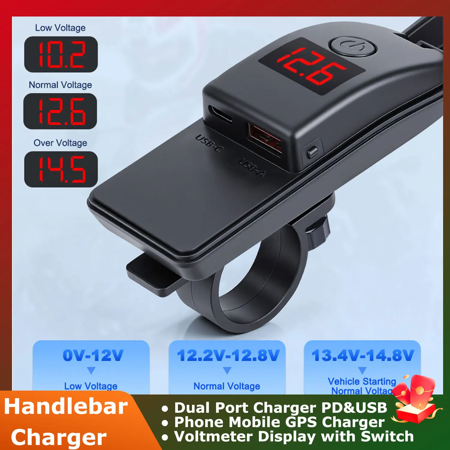 Electric Motorcycle Phone Charger Super Fast Charging A+C Motorcycle Charger IPX5 Waterproof 12V Power Supply Adapter