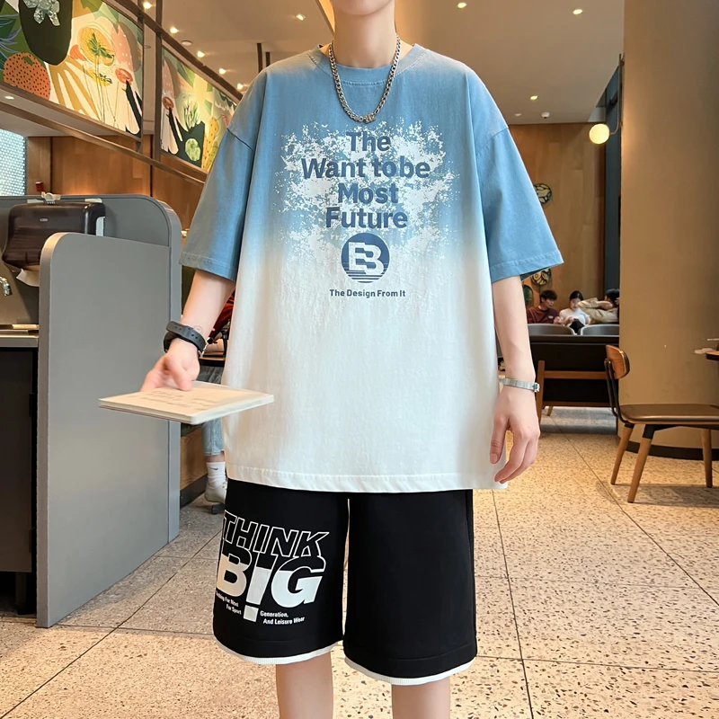 

Summer 2026 Fashion Casual Men's Sets Clothing Short Sleeve T-Shirt & Shorts 2-Piece Tracksuit Youth Streetwear Top Tees & Pants