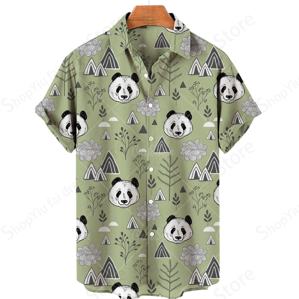 Animal Panda Print Hawaii Shirt Men Women Fashion Turn Down Collar Casual Beach Shirts Men\'s blouse Short Sleeve ALoha Clothing