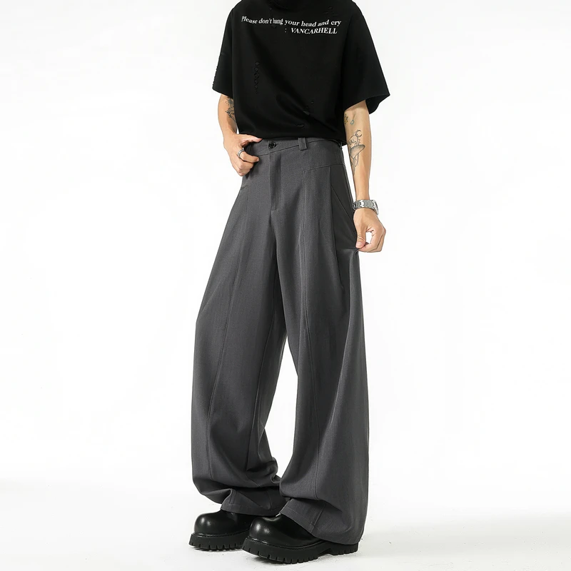Beige Suit Pants Men Fashion Society Mens Black Dress Pants Korean Loose Wide Leg Pants Mens Office Formal Trousers M-3XL