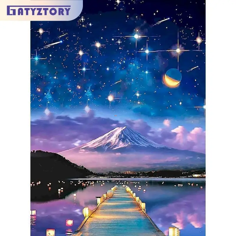 

GATYZTORY Diy Painting By Numbers With Frame Night Sky Landscape Picture On Numbers For Home Wall Art Decors 40x50cm