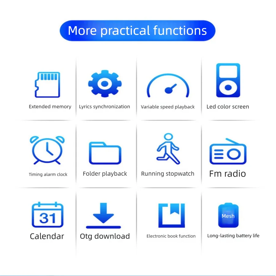 64gb MP3 Player With Bluetooth Hifi Lossless Audio Recorder Music Mp4 Player Touch Screen Portable Audio Walkman FM Radio E-Book