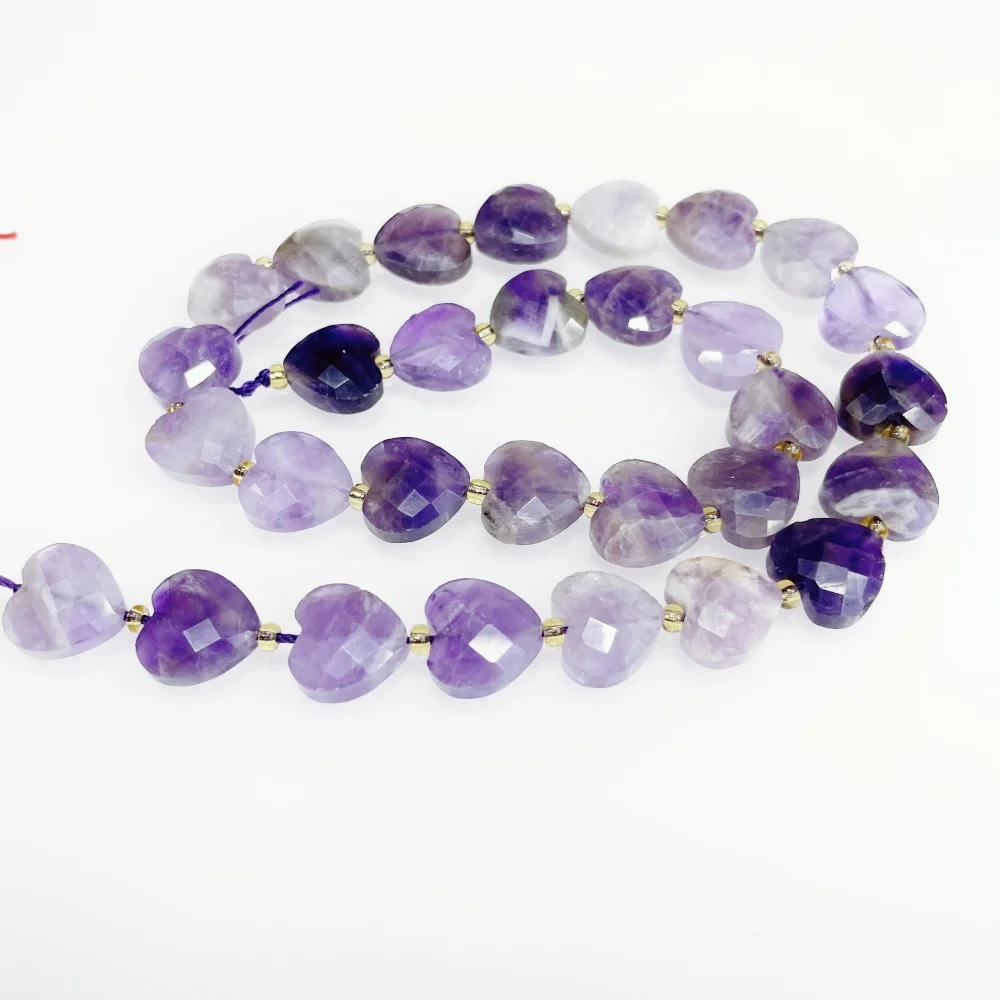 Natürliche 12mm Amethyst-Perlen in Herzform, facettiert, handgefertigt für Schmuckherstellung, DIY-Halskette, Armband, 15'' Zubehör – Detail 12