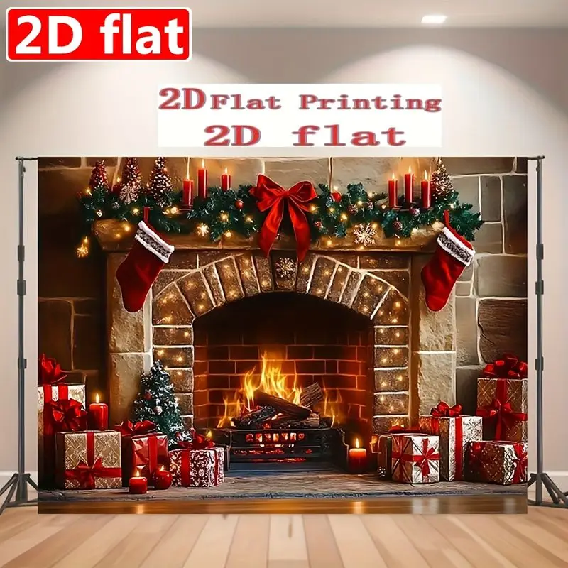 VIKAMA Noel Hearth Stockings Presents Garage Door Banner Backdrop Holiday Wall Mural Living Room Decor Accent Soft Durable Cozy