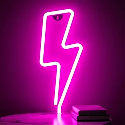 Neon Sign Lightning Bolt Neon Light Sign for Wall Decor USB Powered Pink Led Lightning Bolt Neon Signs for Bar Party Christmas