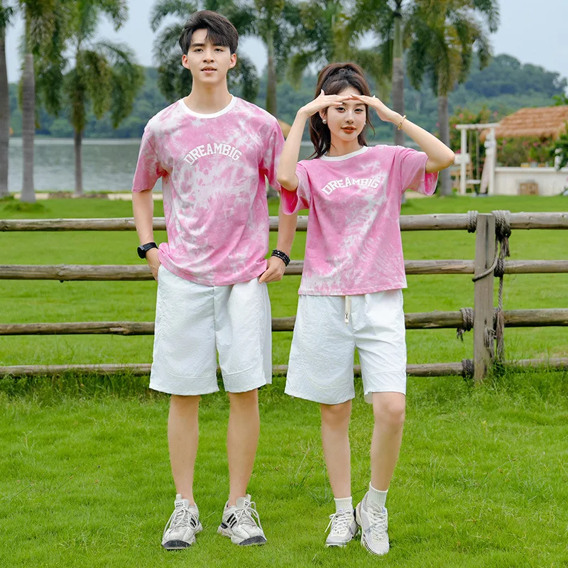 Family Pink T Shirt Parent-child Matching Clothing Mother Father and Daughter Son Short Sleeve Tees Mom Dad and Children Clothes