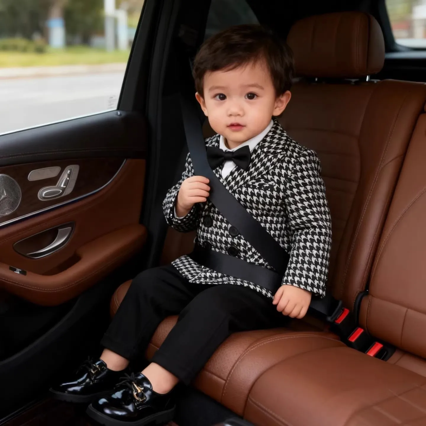 Children's Suit Set Kid's Plaid Wedding Page Boy's Outfit British Style Baby's 1Years' Birthday Party Piano Performance Outfit