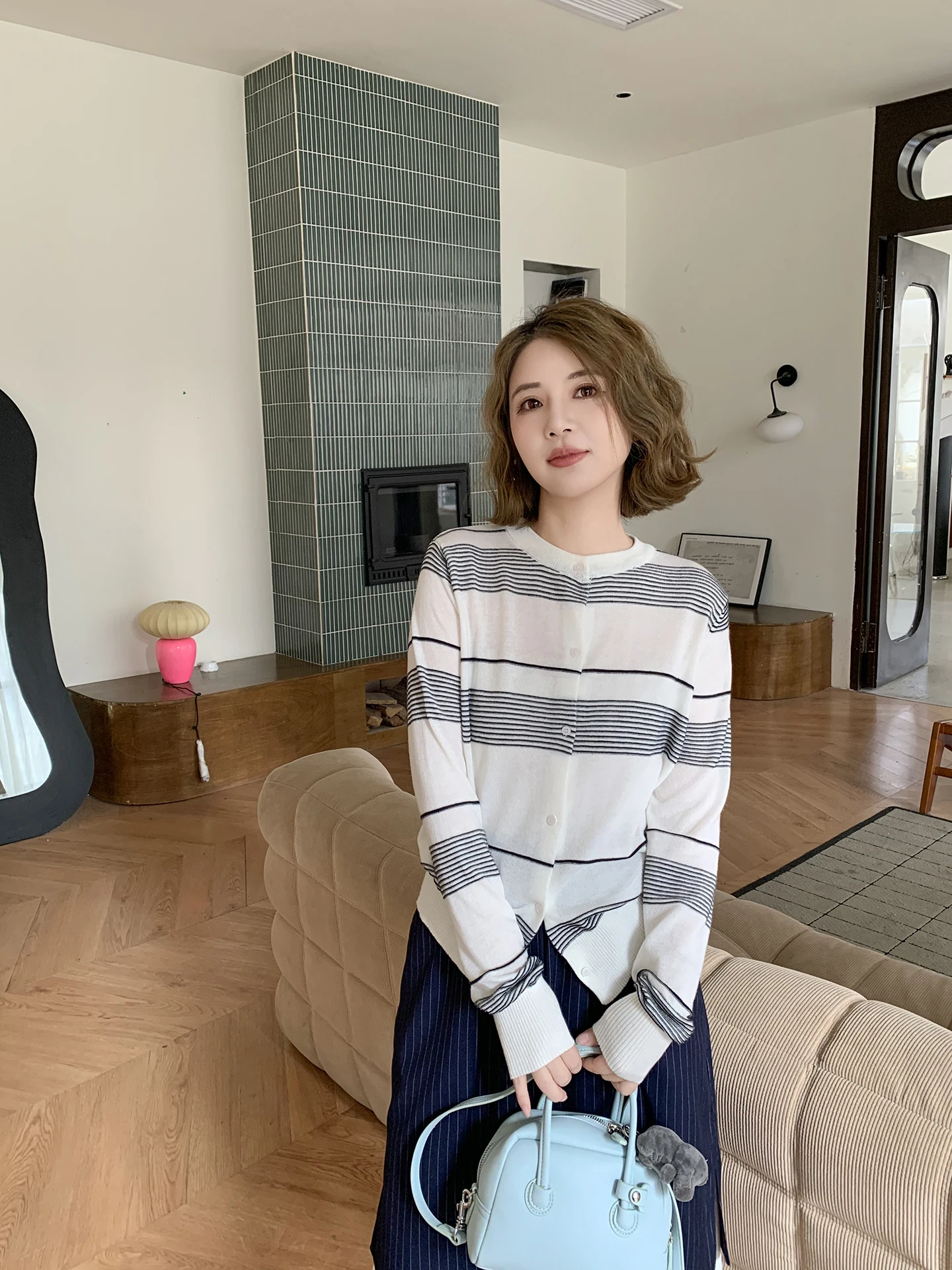 

Xuanxuan Women's Thin Knitted round Neck Sweater Soft Spring Autumn Outerwear Cardigan Comfortable Breathable Long Sleeve