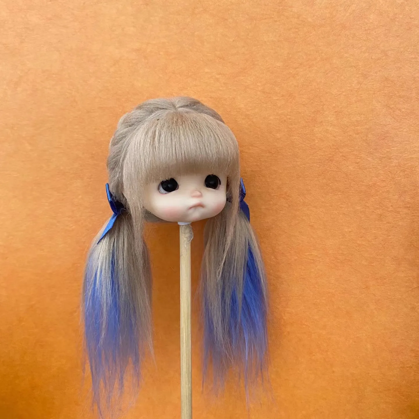 Haar voor pop bruin-blauw twee kleuren OB11 pruiken, 1/4 1/6 1/8 BJD pop haar gratis verzending
