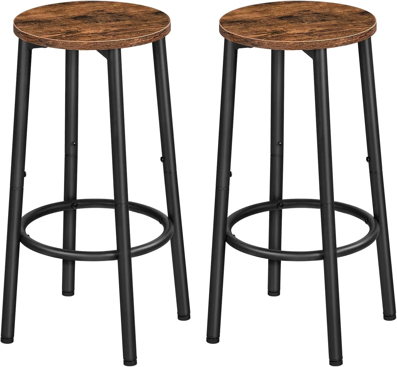 Set of 2 Bar Chairs, Kitchen Round Height Stools with Footrest, Breakfast Bar Stools, Sturdy Steel Frame