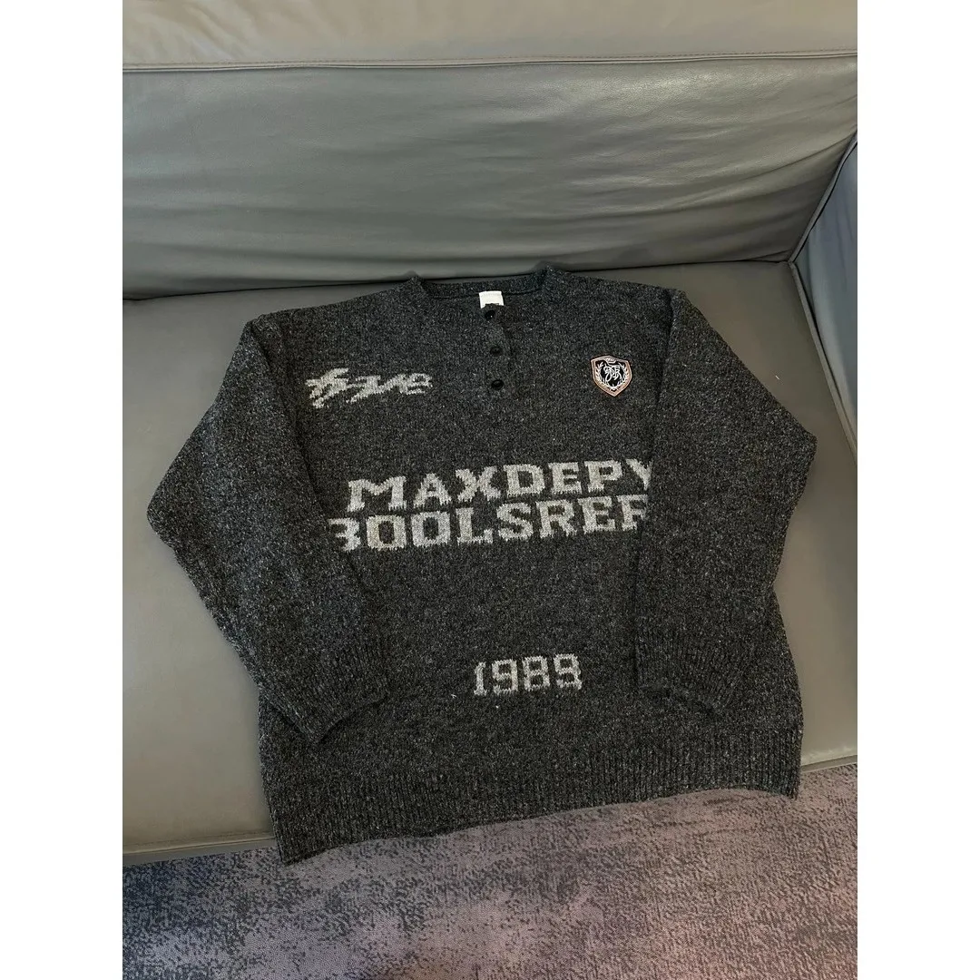 

Американский ретро-свитер с круглым вырезом и буквенным принтом, свободный крой, вязаный, зимний, повседневный, модный, из полиэфирного волокна