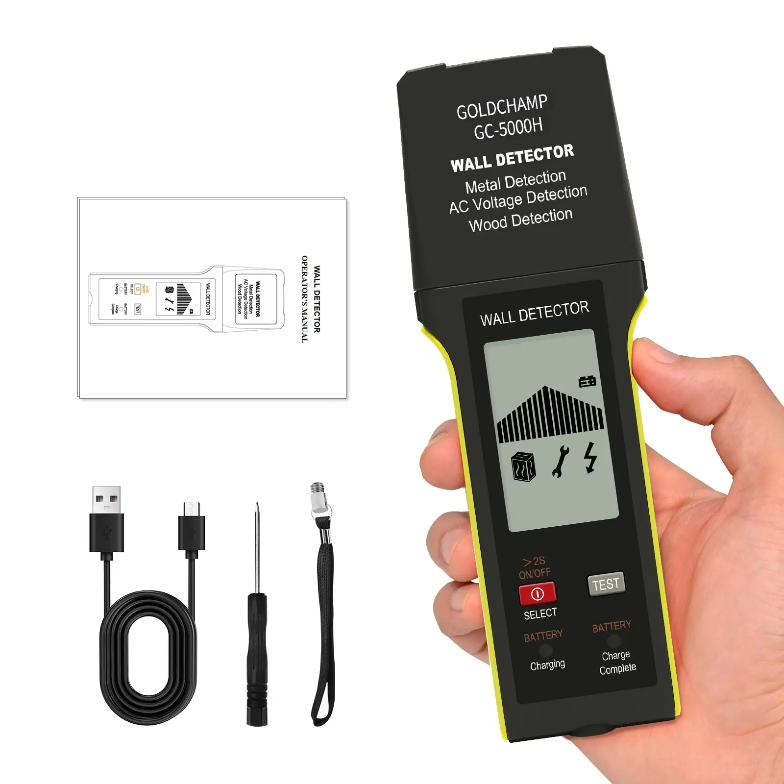 

Wall Line Finder, Electronic Line Finder Locator Device with LCD-Display and Acoustic Alarm for Metal, Wood, Cables, Live AC