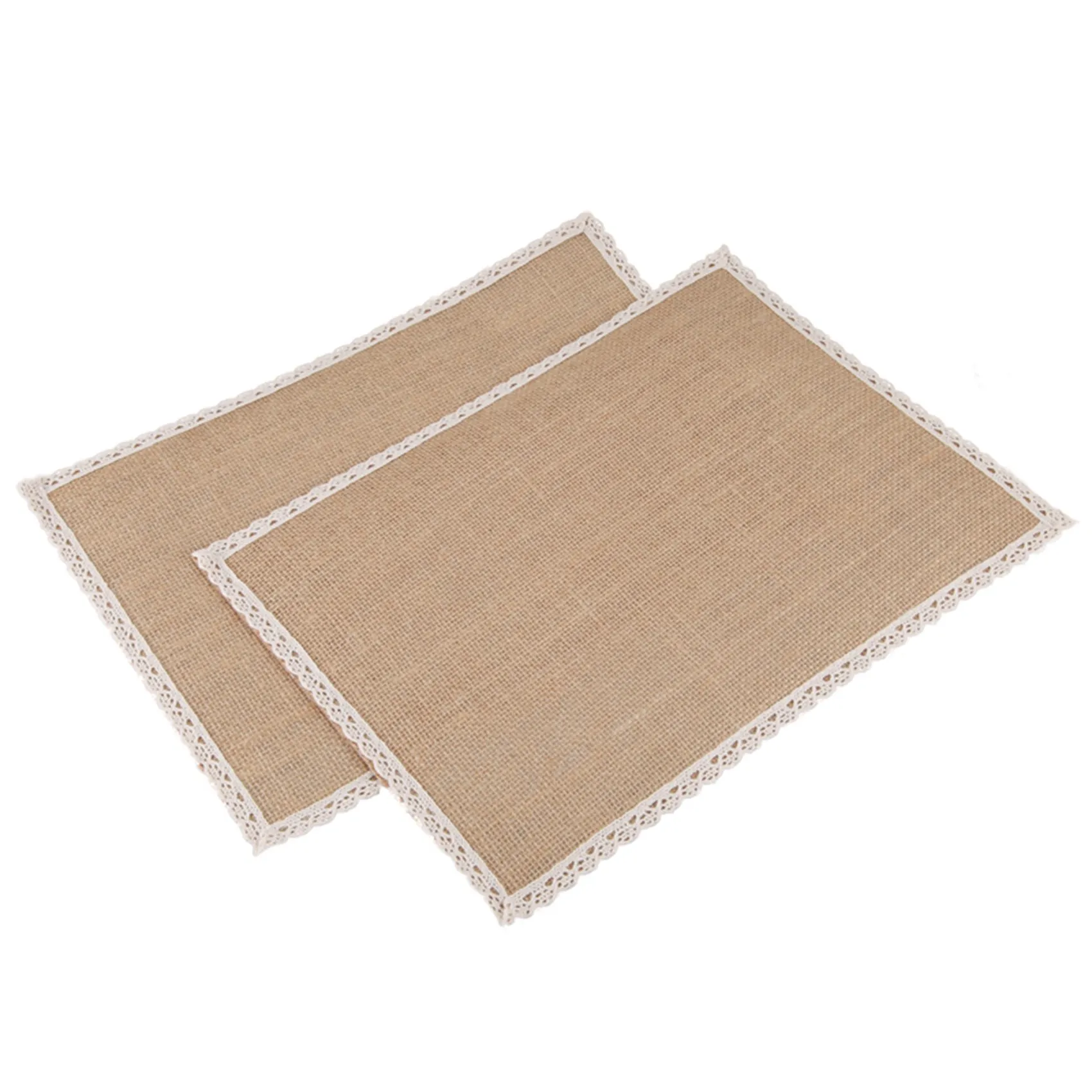 

A74U 24Pcs Linen Table Mat Lace Placemat Set Natural Jute Woven Tableware Mat Wedding Party Decoration