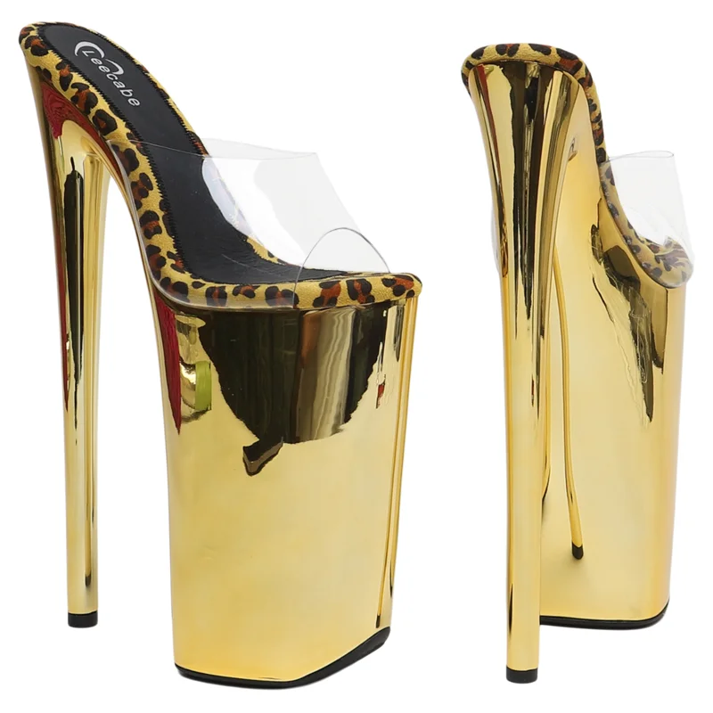 Leecabe  26CM/10inches Clear PVC upper  High Heel platform sexy exotic slipper sandals   stripper heel Pole Dance shoes