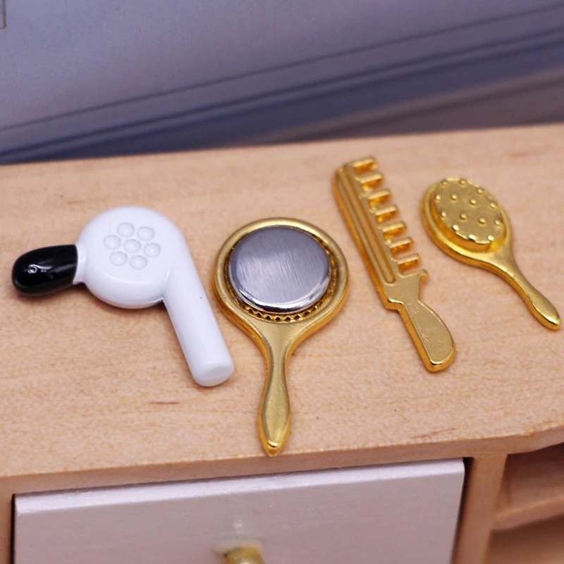 1Set 1:12 Dollhouse Miniature Simulation Hair Comb Mirror Hair Dryer Home Model Decor Toy Doll House Accessories